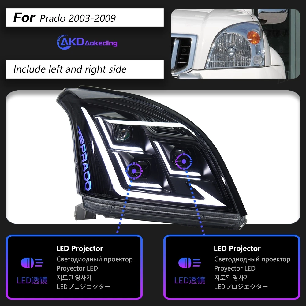 

Фары для Toyota Prado 2004-2009 LC120 DRL Фара 12V H7 Светодиодные линзы Биксеноновые лампы Противотуманные фары AKD Аксессуар для украшения автомобиля