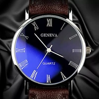 men watch roman numerals blu ray faux leather band quartz analog business wrist watch