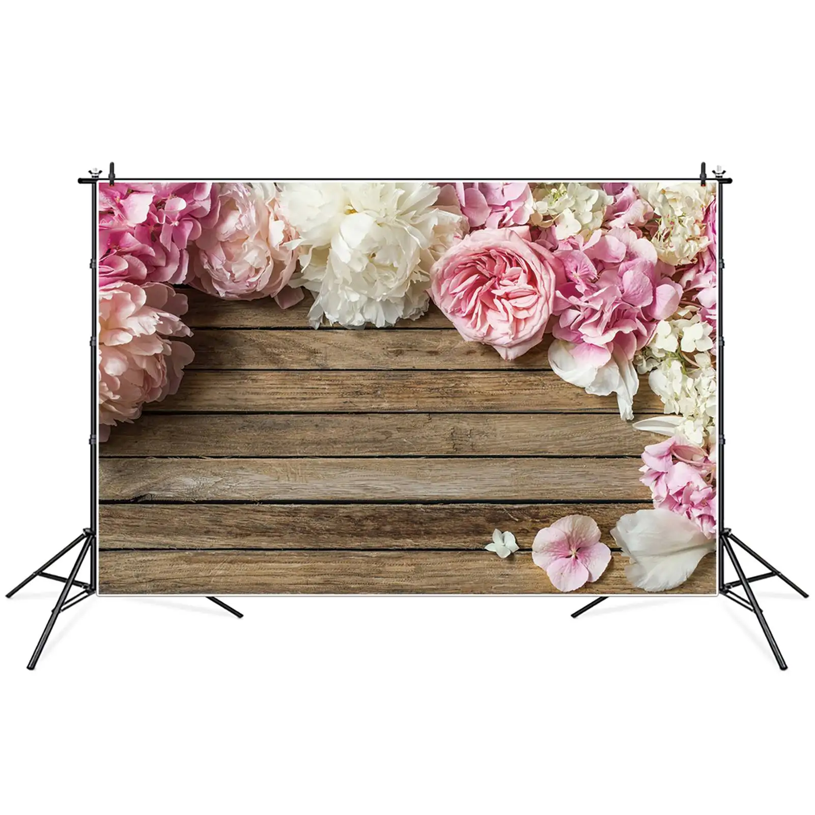 

Spring Flowers Wooden Board Backdrops Photography Pink White Floral Old Plank Personalized Baby Photobooth Photo Background