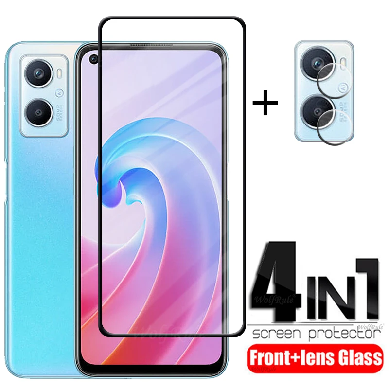 

4-in-1 For OPPO A96 Glass For OPPO A96 Tempered Glass 9H Full Glue Cover Screen Protector For OPPO A36 A76 A 96 A96 Lens Glass