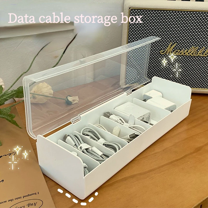 

Simple Transparent Storage Box Desktop with Cover Earphone Cable Plastic Organizer Mobile Phone Charger Compartment Boxes