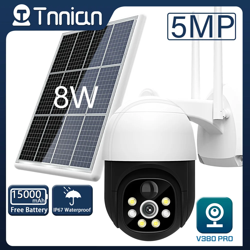 

5MP Solar Panel WiFi IP Camera 8W PTZ Waterproof Camera Outdoor 3MP CCTV Security PIR Human Alarm Cam Built in 15000 MAH Battery