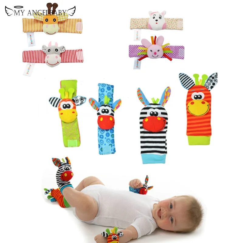 

Cartoon Plush Socks Wrist Strap Rattles Baby Toys Wristbands Infant Soft Rattle Set Baby Sensory Foot Finder Toys Gift Hоски