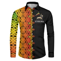 luxury design yellow and black men shirt ethiopian flag print plus size long sleeve shirt custom logo vintage mens clothing