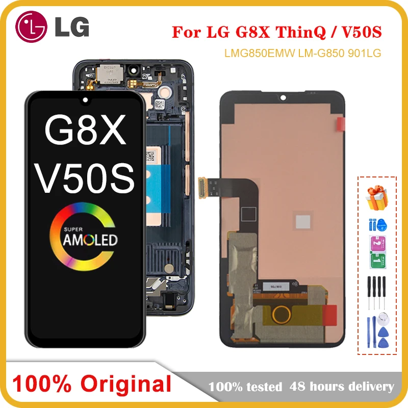 

6.4" New Original AMOLED For LG G8X ThinQ G850 LCD Display With Frame Touch Screen Digitizer For LG V50S ThinQ LCD Replacement