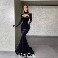 mermaid long sleeves velvet sexy elegant evening dresses high neck women long formal party pageant gowns robe de soiree