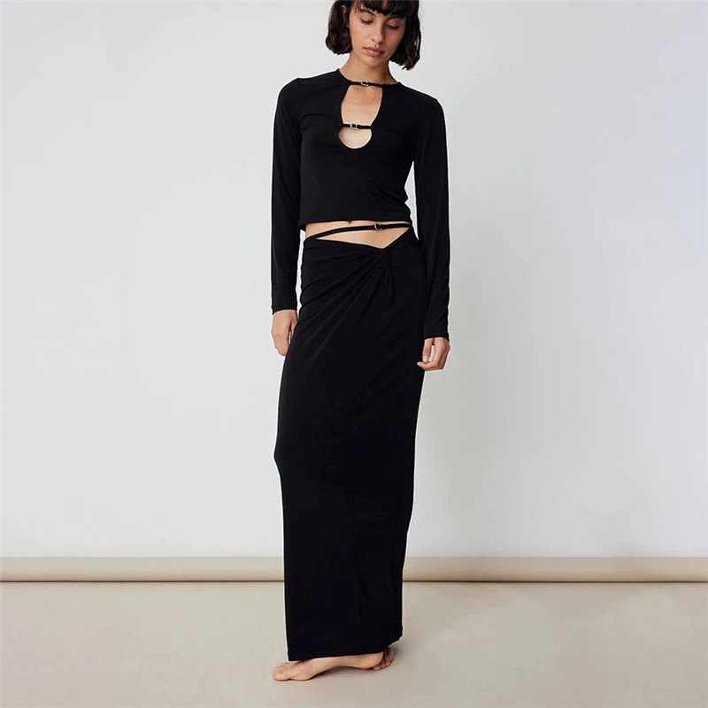 

Накидка на бикини летнее женское пляжное платье Новинка 2022 с длинным рукавом ажурные футболки облегающий однотонный костюм с юбкой с одним ...