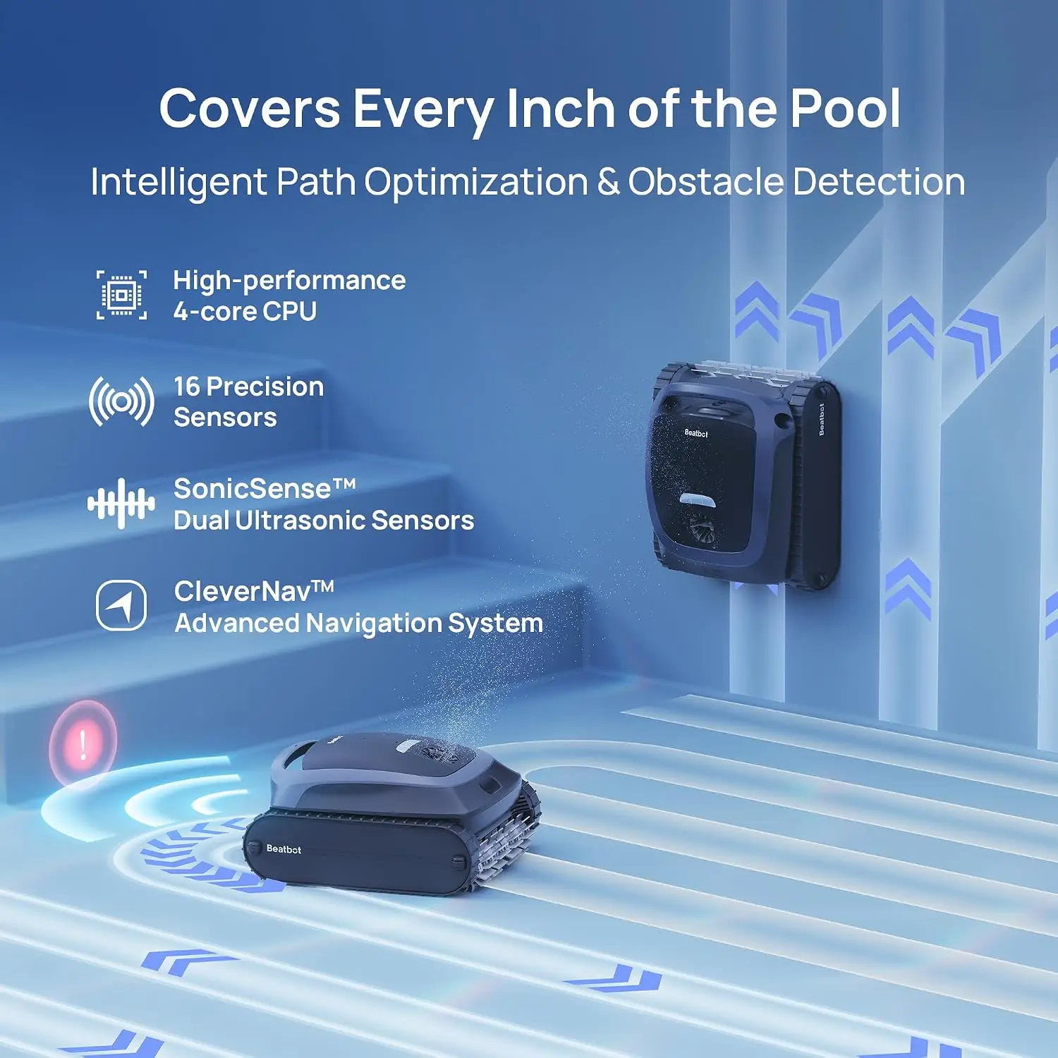 Фото Робот-пылесос для бассейнов Beatbot AquaSense 2 Ultra беспроводной с защитным чехлом, интеллектуальной парковкой на поверхности и очисткой водной линии №5