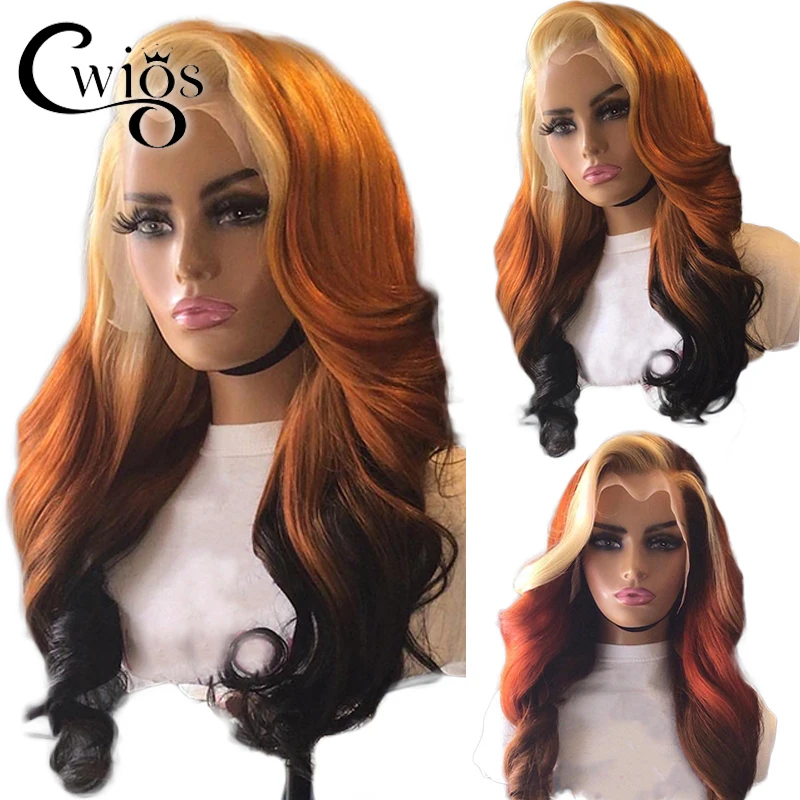 Loose Wave 613 Honey Blonde Ginger Ombre Color Frontal Synthetic Transparent 13X4 Lace Front Wigs For Women Cosplay Prepluck