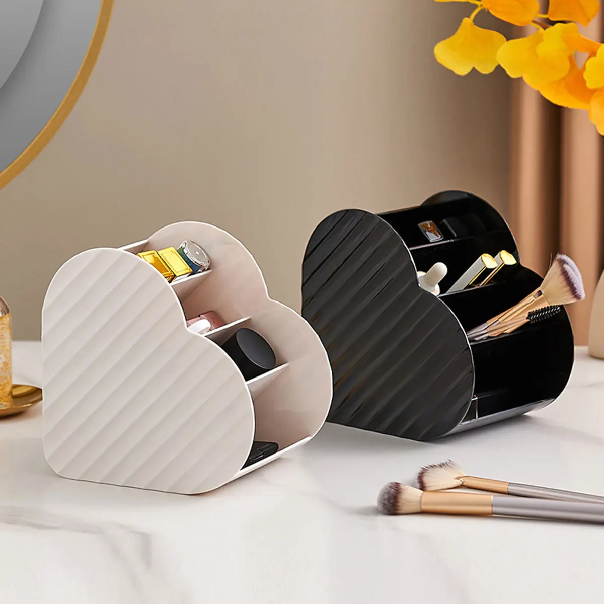 

Makeup Brush Holder Multi-Compartment Lipstick Storage Box Reusable Makeup Brush Organizer White/Black Lipstick Organizer