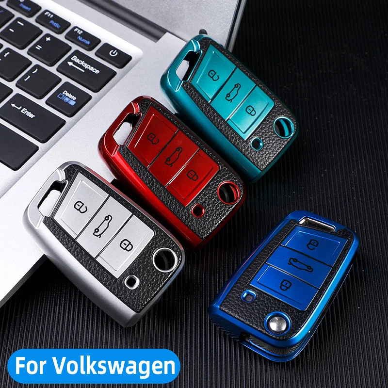 

Auto Keychain For Volkswagen VW Golf 7 MK7 Tiguan MK2 for Skoda Octavia A7 Kodiaq 2017 2018 2019 Leather TPU Car Key Case Cover