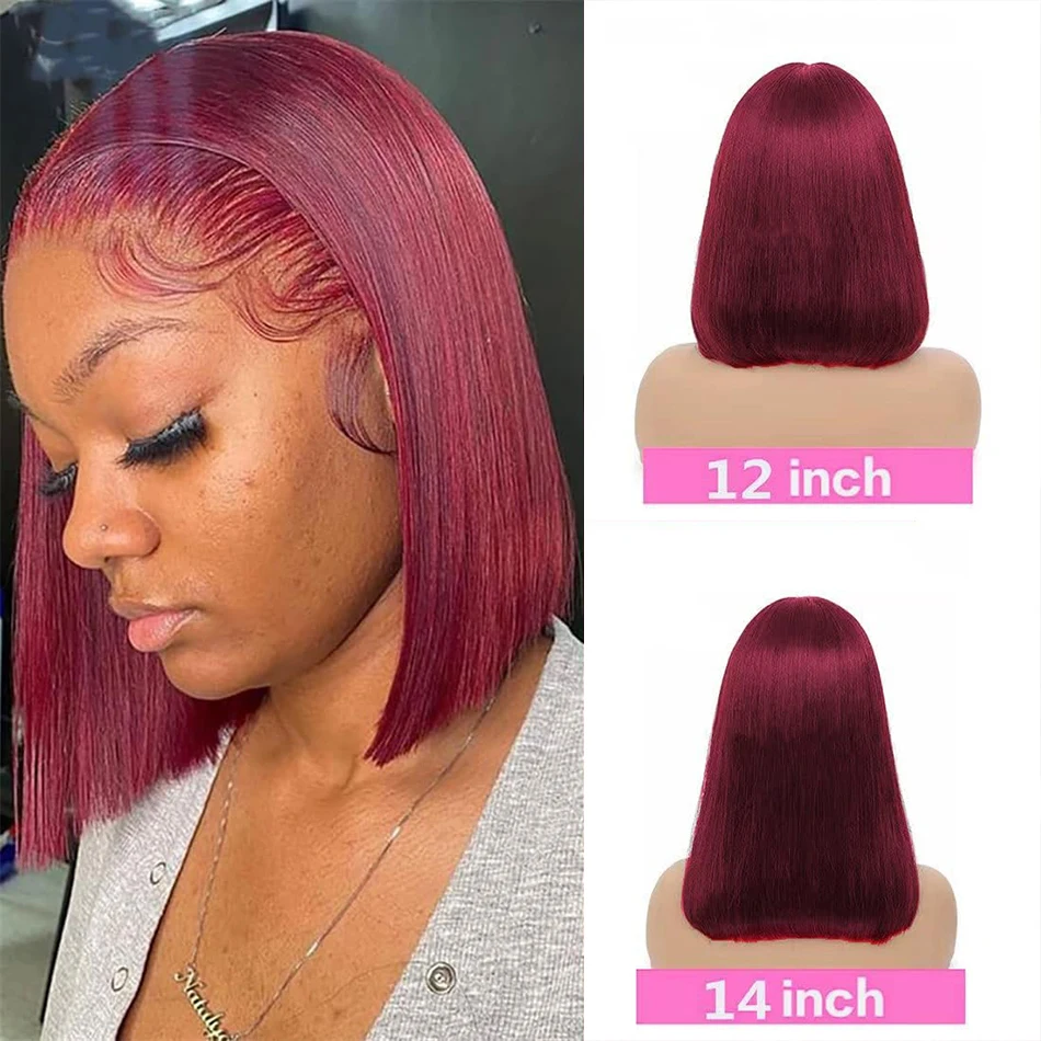 GURENYUN 99J Бордовый Боб Парик Шнурка Бразильские Волосы Реми 180% Плотность Среднего