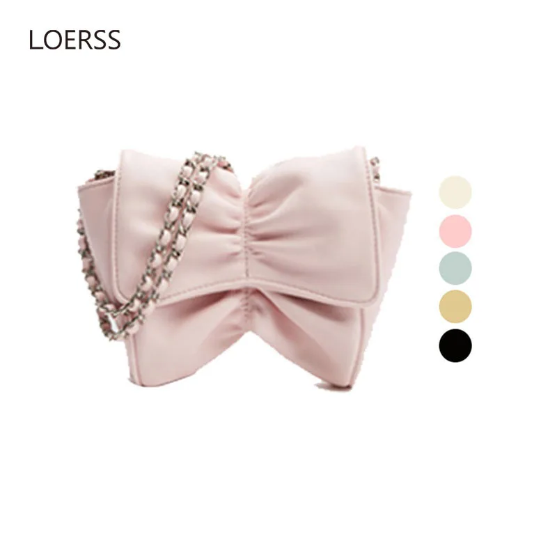Bowtie Casual Chain Underarm Mini Bags for Women Fashion Versatile Candy Color Shoulder Bag PU Leather Soft  Purses and Handbags