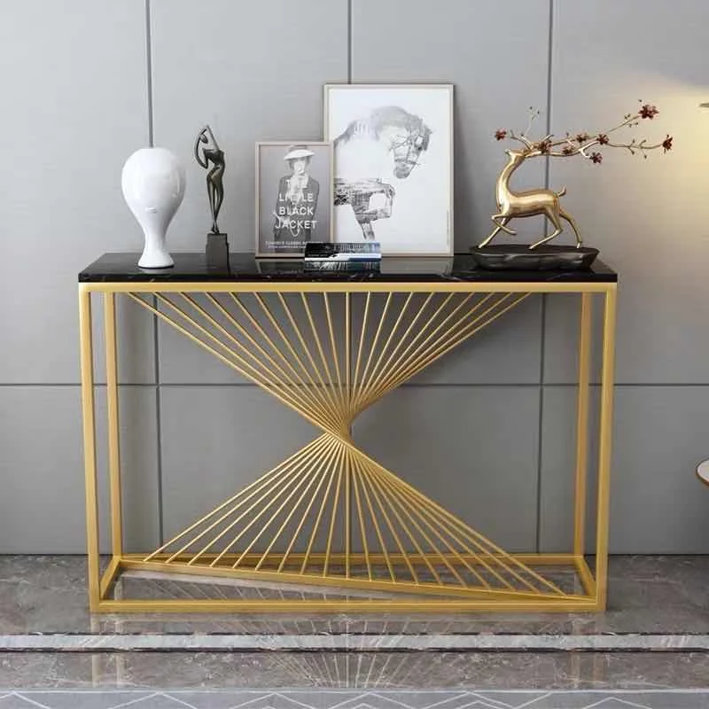 

Nordic Golden White Marble Console Table Light Luxury Simple Porch Table Corridor Hallway Decoration Furniture For Living Room