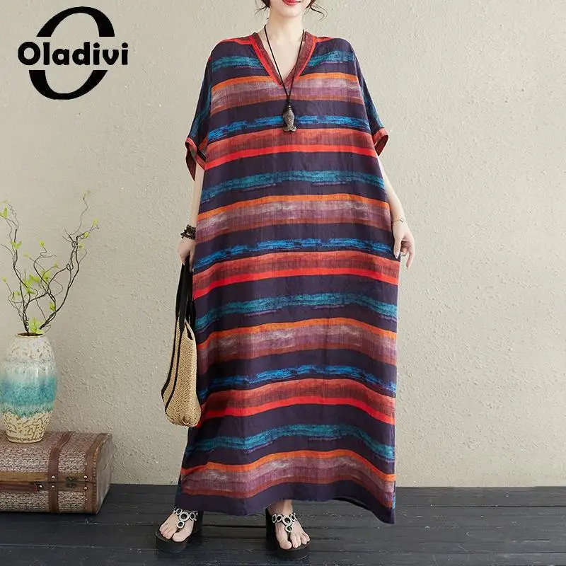 

Oladivi модное Полосатое женское богемное пляжное платье большого размера 2023 летние длинные платья Бохо женские туники большого размера 8XL 9XL 5839