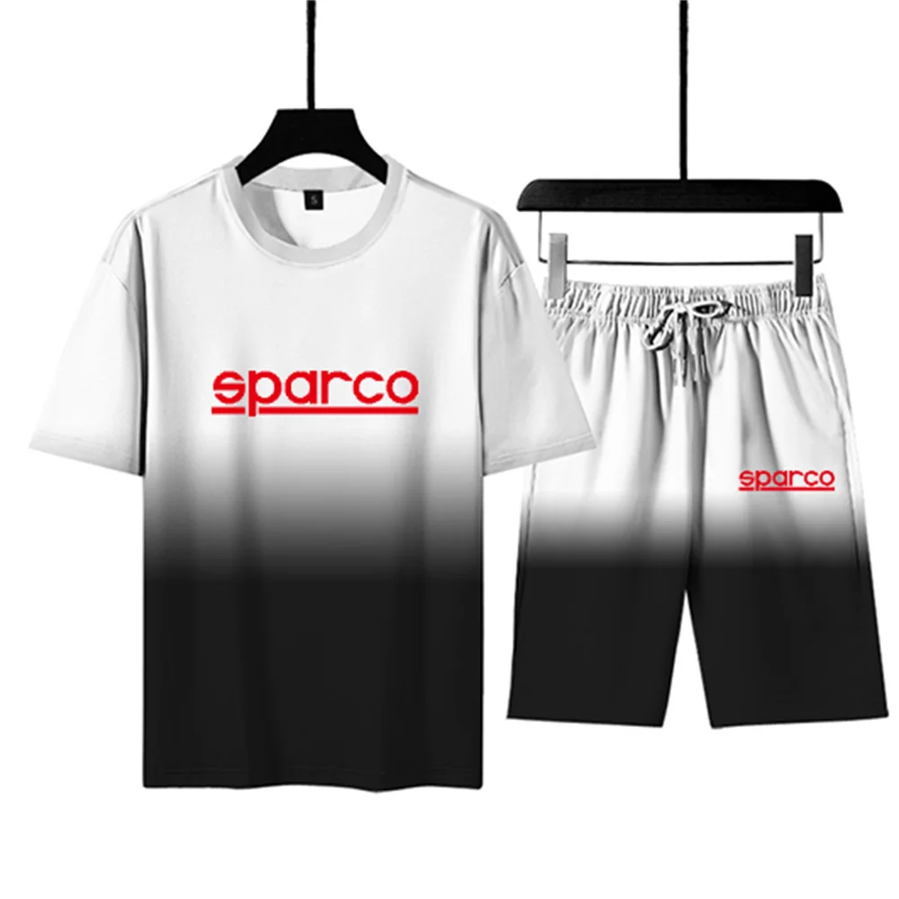 

sparco 2022 summer new 3D men's casual sports suit color matching short-sleeved + shorts suit men's fashion casual 2-piece set