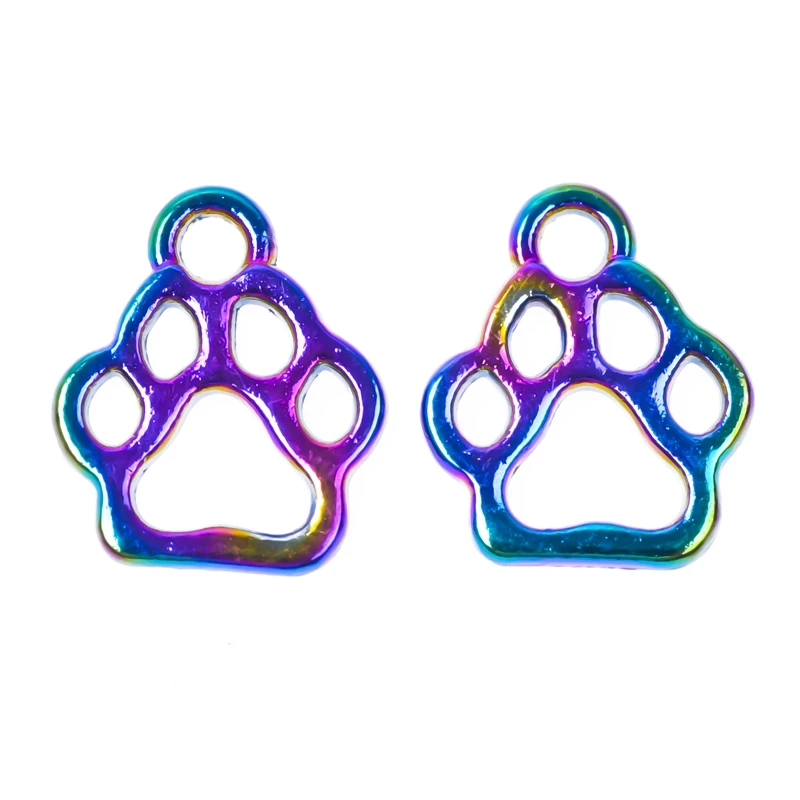 20 шт./лот вырез кошачья лапа отпечаток животных из сплава Подвески радужного