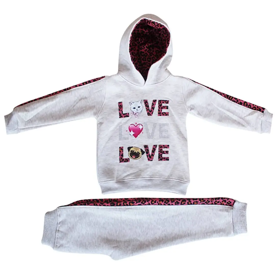 

Baby girl Love Patterned Leoparlı Bottom Top 2'li Gray Suit