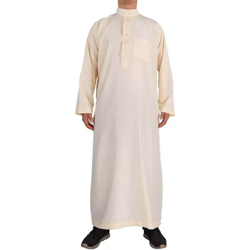 Fashion Muslim Robes Men Middle East Long Sleeve Stand Collar  Islamic Clothing Solid Color Kaftan Arab Dubai Jubba Thobe Abaya