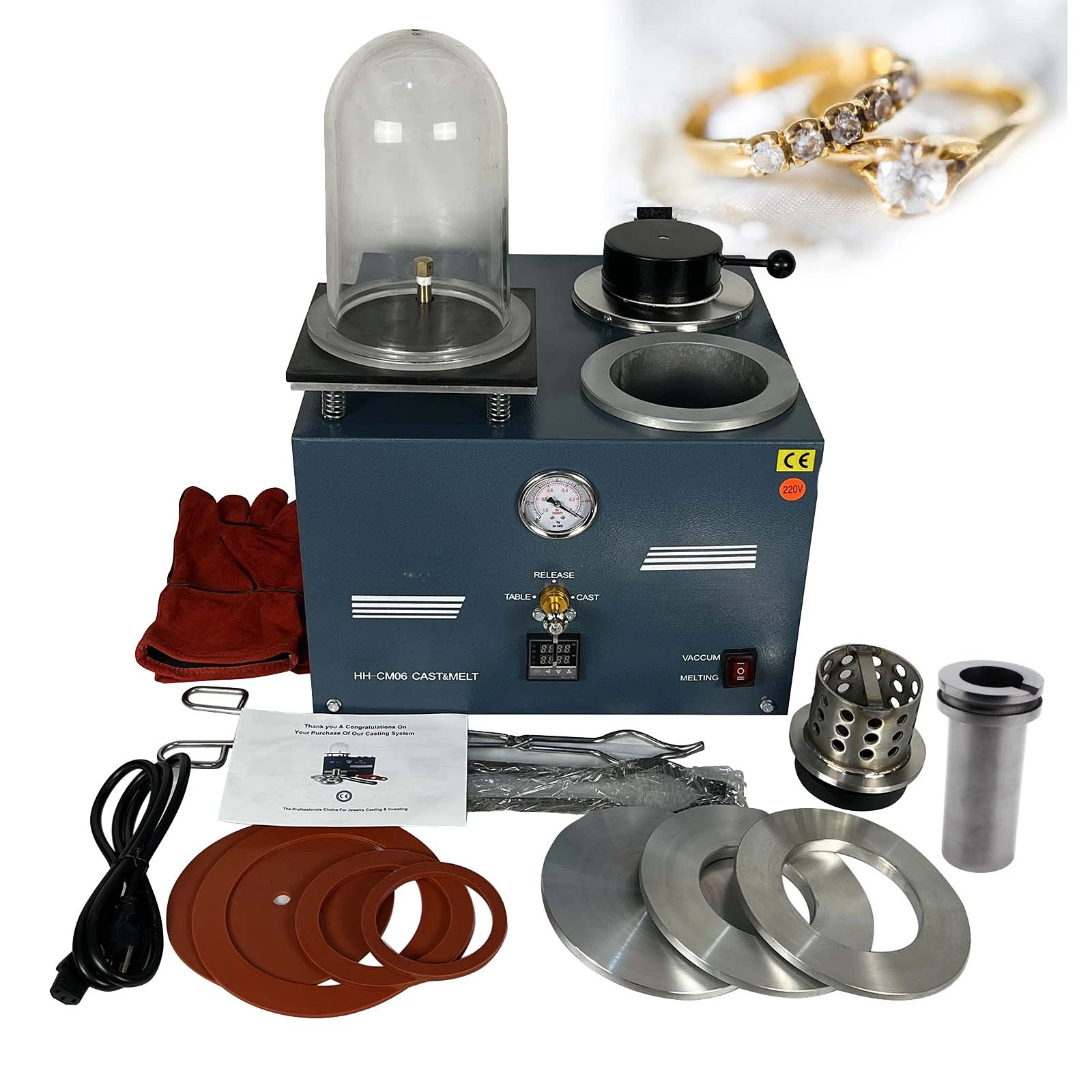 

Digital Display High Temperature Refining Gold Melting Furnace 2L Lost Wax Cast Jewelry Vacuum Casting Machine with 3 Cfm Pump