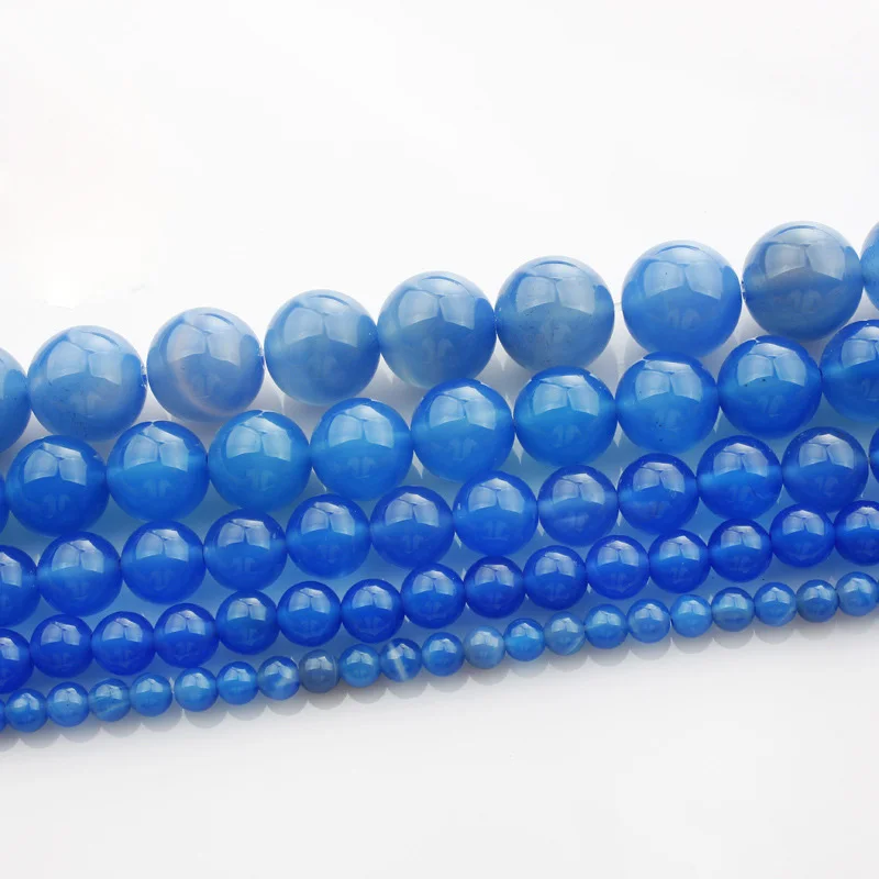 

1 Strands 15"(37~38cm) Round Natural Blue Agate Stone Rock 4mm 6mm 8mm 10mm 12mm Beads Lot for Jewelry Making DIY Bracelet