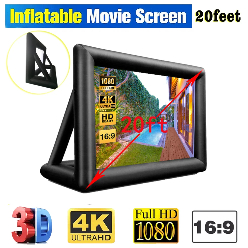 

8-футовый надувной экран для кинотеатра, проектор с питанием 12 В, малошумный вентилятор для дома, вечеринки, заднего двора, стадиона, парка, у...