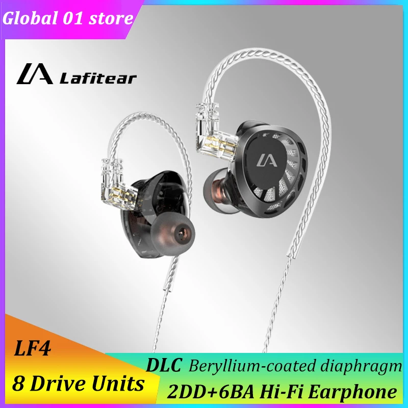 LAFITEAR 2DD+6BA Wired Earphone 2 Dynamic 6 Balanced Armature Hybrid Drive Headphone In Ear High Resolution Monitor HiFi Headset