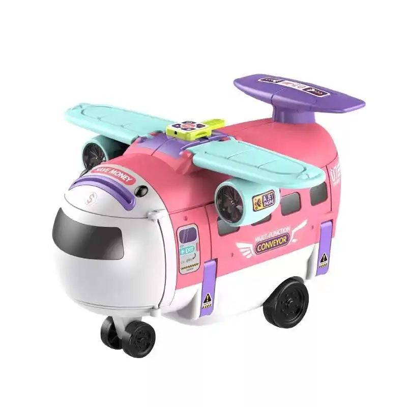 3 in 1 Cartoon Deformation Airplane Children's Toy Piggy Bank Light Music Steering Wheel Multifunction Early Education Toys