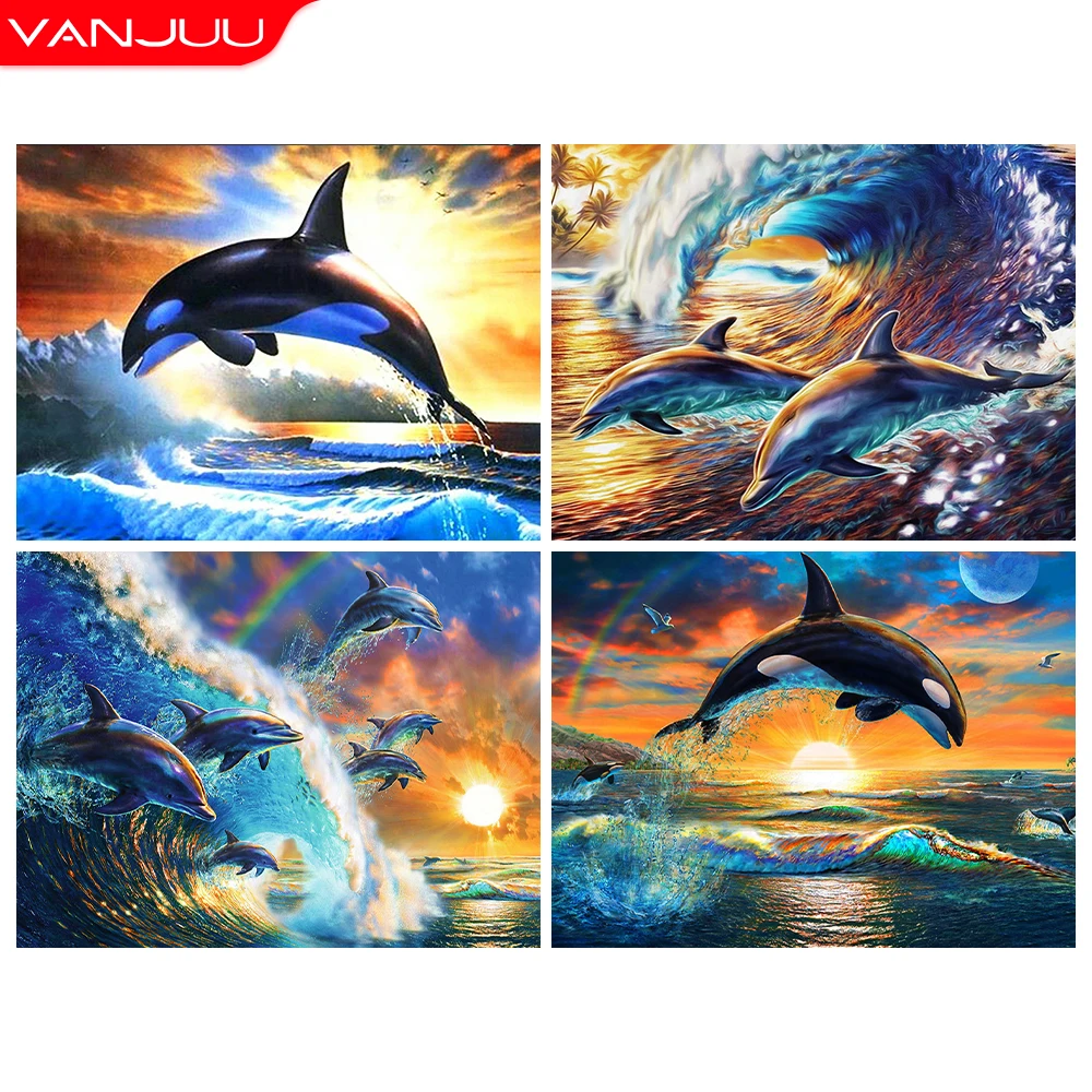 

DIY 5D Diamond painting Full Drill Dolphin Diamond Mosaic Marine life Diamond Embroidery Home Decor rhinestone painting