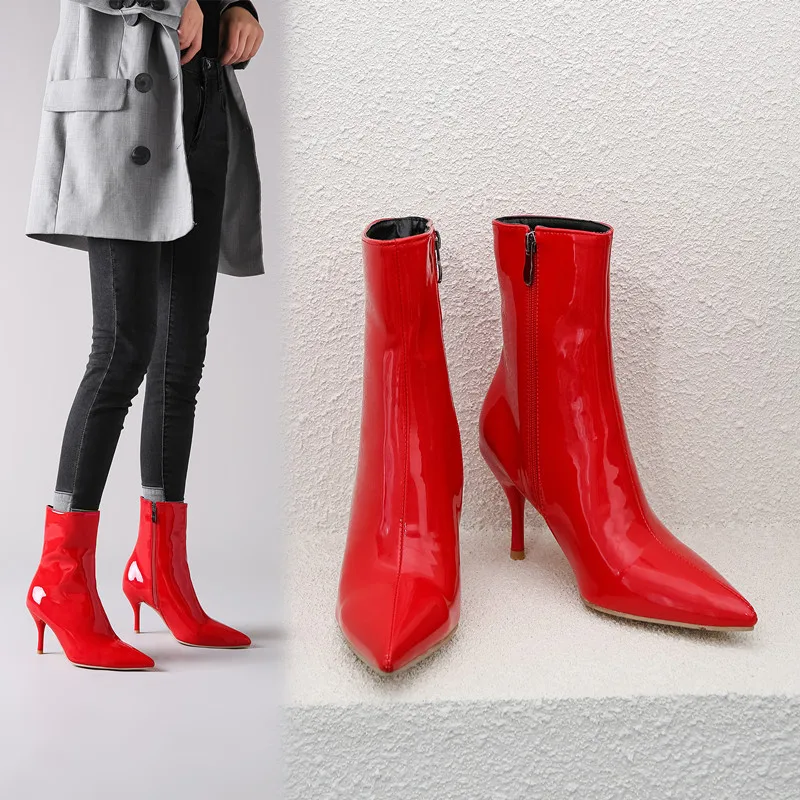 

2021 Fashion Boots New Women Boots Ankle Boots PU Leather Zipper Women Booties High Heels Autumn Boots Women Shoes White Black