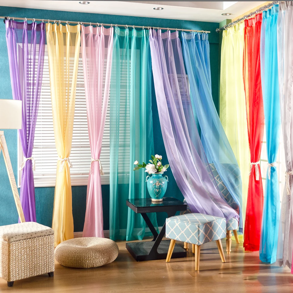 

100% Polyester Solid Transparent Shutter Curtain French Door Multicolor Window Tulle Curtain Shading Living Room Balcony Bedroom