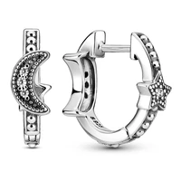 original sparkling crescent moon stars beaded hoop earring for women 925 sterling silver wedding gift pandora jewelry