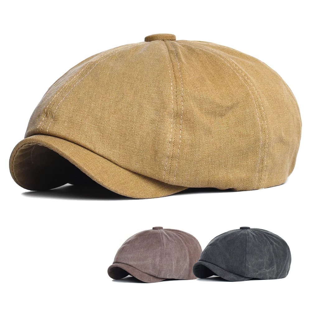 Unisex Four Seasons Cotton Newsboy Caps Men Women Octagonal Hat For Male Detective Hats Retro Flat Caps