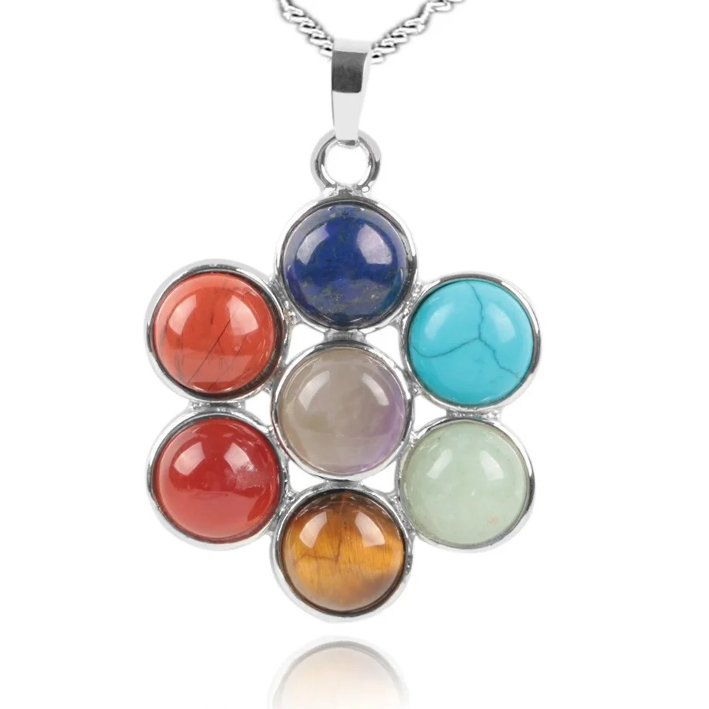 

Natural Stone Crystal Seven Chakra Pendant Necklace Exquisite Jewelry Turquoise Stainless Steel Ball Bead Fashion Jewelry Gift