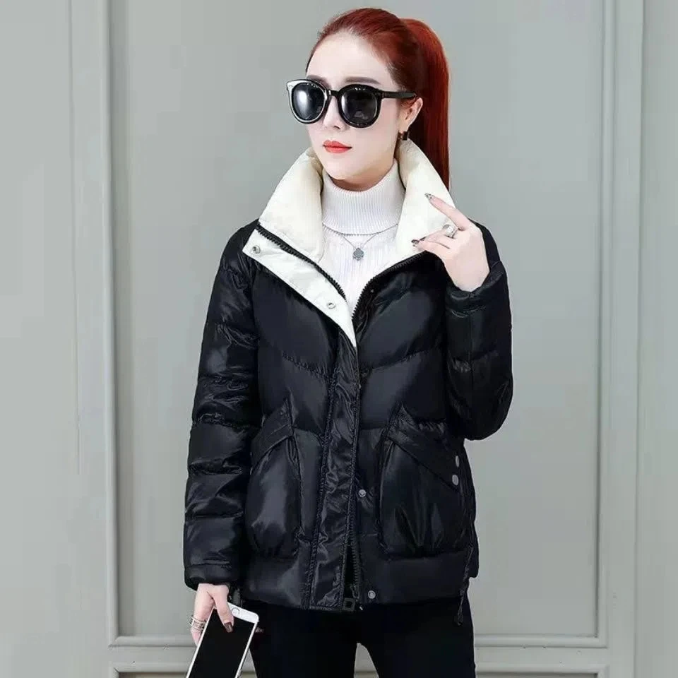 Winter Jacket Women Short Stand Collar Shiny Down Cotton Jacket Female 2022 Winter New Temperament Fashion Slim Parkas Coat