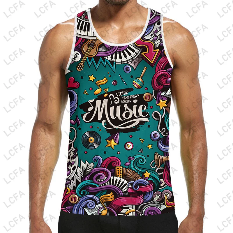 

Music Graffiti Weeds Leaf 3D Vest Fashion Casual Hip Hop Men Tank Tops Running Undershirt Streetwear Oversized Tops Colorful