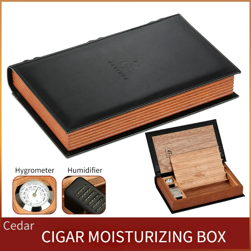 Luxury Cigar Humidor With Cutter Portable Humidifier Hygrometer Smoking Accessories Leather Case Cedar Wood Box Travel