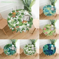 tropical palm leaves and flower round tablecloth resistant water proof circular table cover decorative for kitchen dining picnic