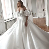 elegant boho wedding dresses a line sweetheart puff sleeves appliques zippertea length bridal gowns for women vestidos de noiva