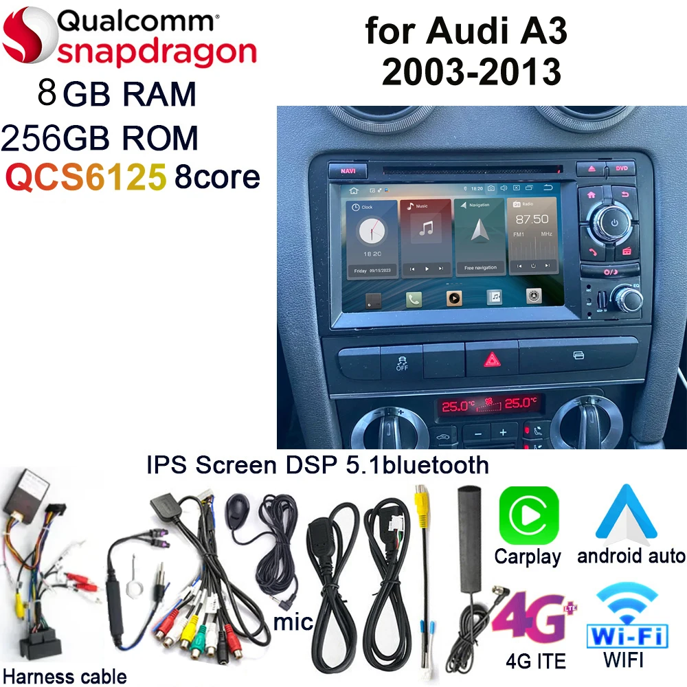 

Автомобильная Мультимедийная система для Audi A3 8P 2003 2004 2005 2006 2007 2008 2009 2011 2012, оригинальный стиль, Автомагнитола для Android авто