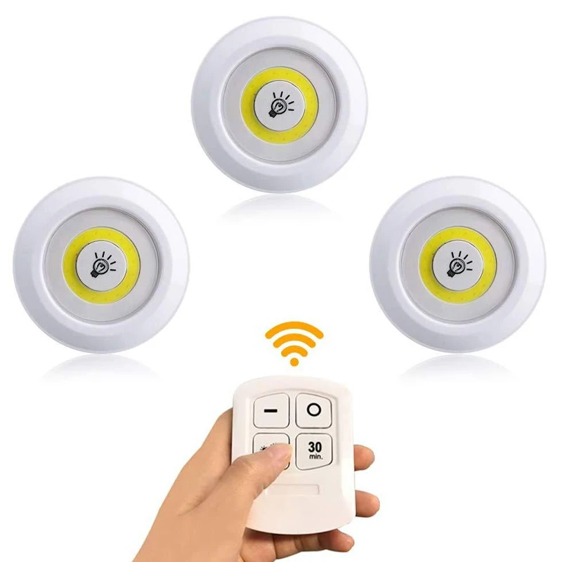 

New Mini 3W LED Night Light with Remote Control Dimmable Under Cabinet Wardrobe Passage Closet Lighting Fixtures Battery Version