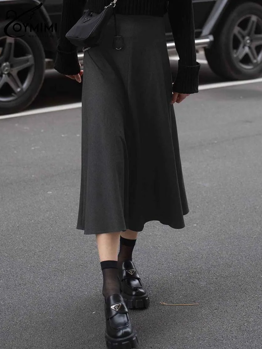 

Элегантная серая Женская юбка Oymimi, модная однотонная женская юбка с высокой талией, уличная одежда, осенняя Повседневная Новая юбка до середины икры