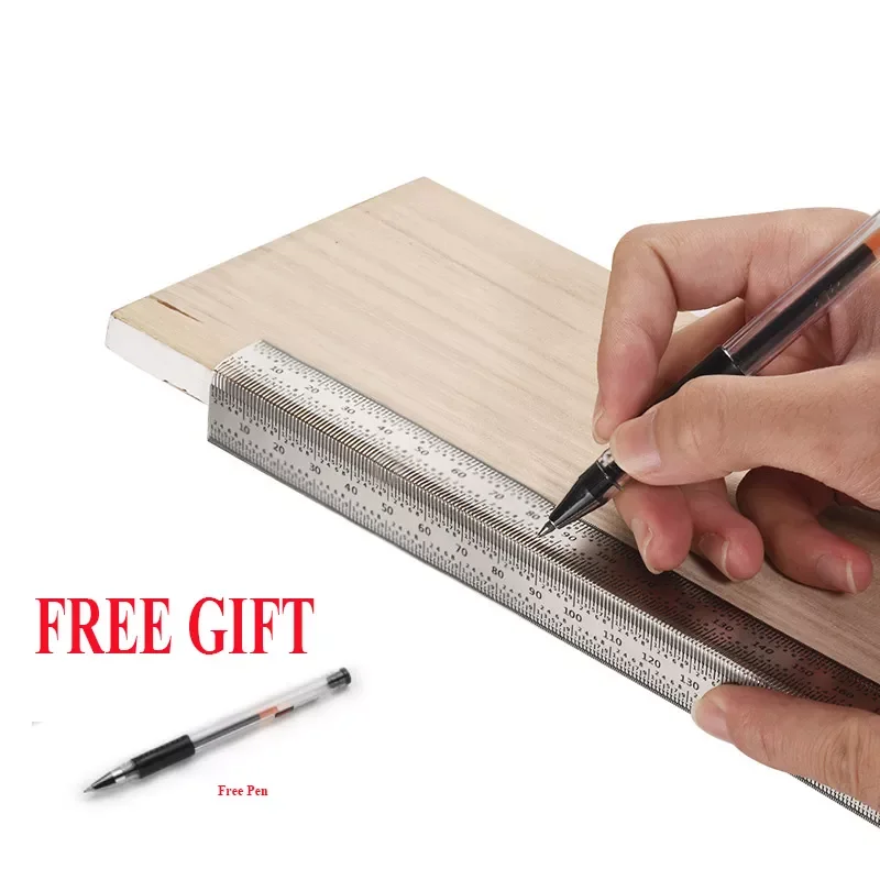 

Scale Ruler T-type Hole Ruler Stainless Woodworking Scribing Mark Line Gauge Carpenter Measuring Tool