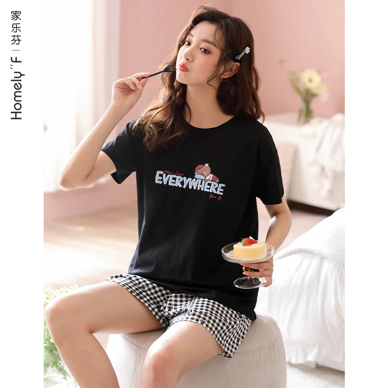 Пижама женская летняя из чистого хлопка с коротким рукавом и шортами