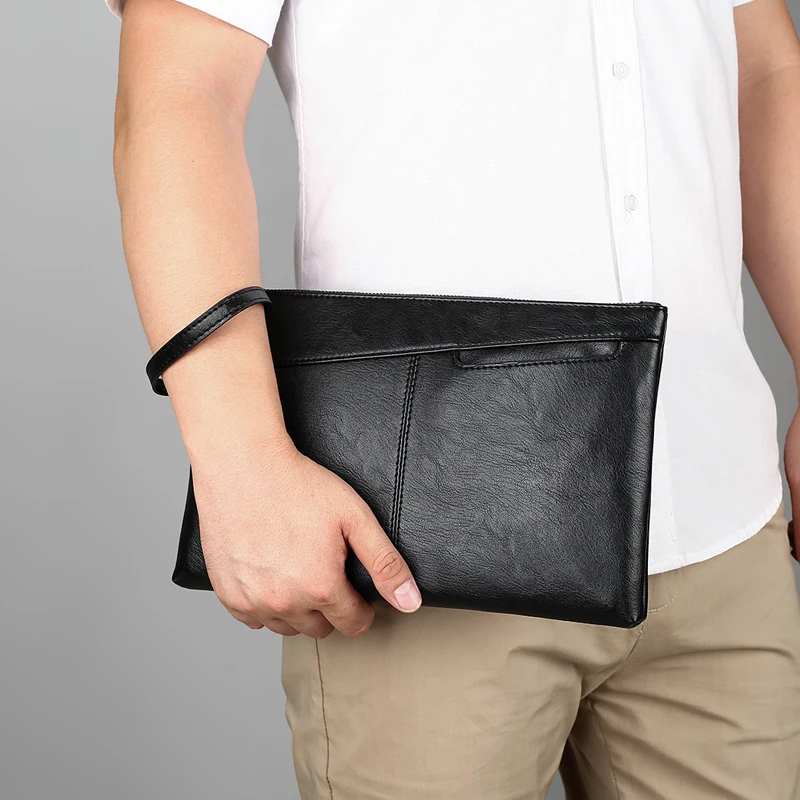 

New Bag Fashion Bag Leather Classic Envelope Brand Clutch Large Black Leather Bag Capacity Men's 2022 Handbag