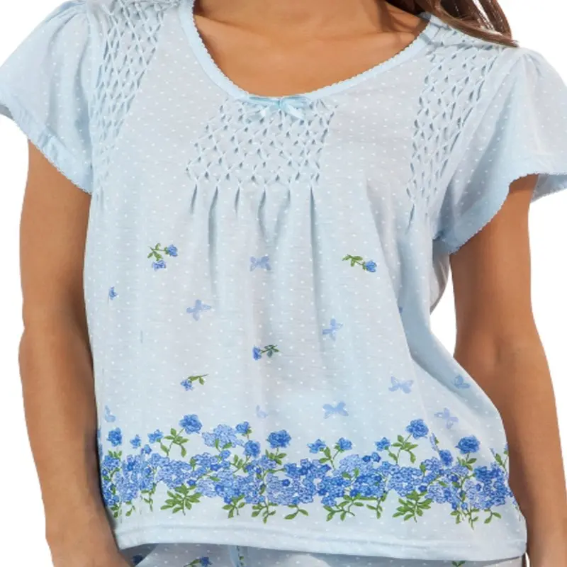 Women`s Short Sleeve Floral Border Capri Pajama Set