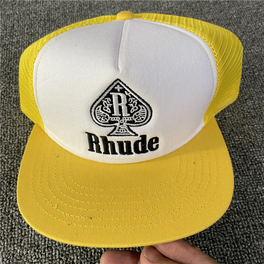 

Mesh RHUDE Yellow Baseball Cap Embroidery Sunscreen Adjustable Heart Patchwork Hat