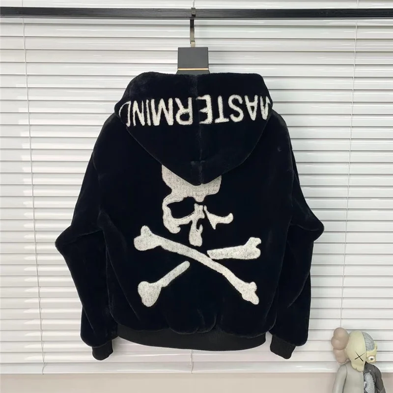 Зима 2022 новый кардиган MMJ с капюшоном из норки плюшевая вышивка череп мужские и