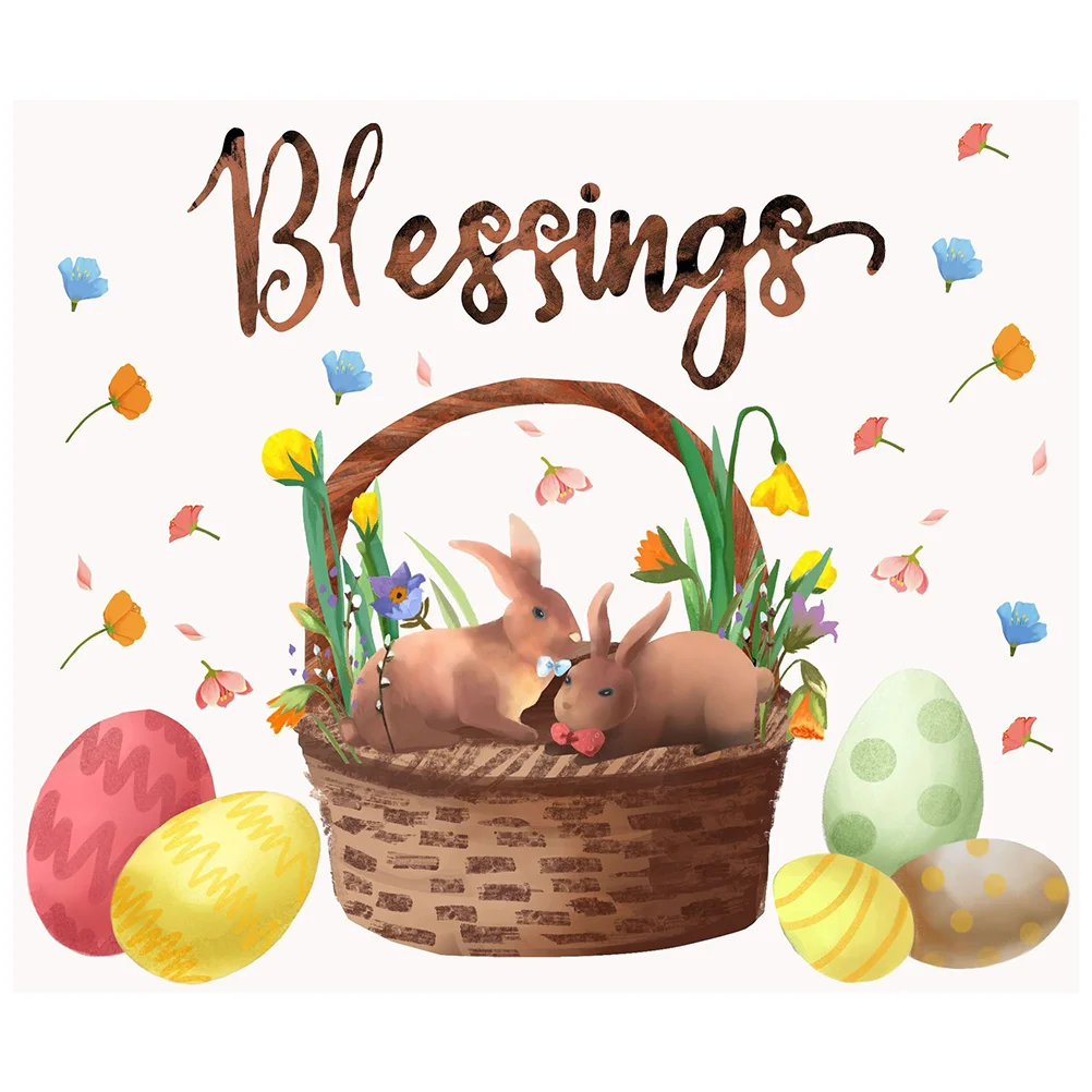 

2 Sheets Easter Rabbit Eggs Stickers Removable Easter Decal Window Stickers