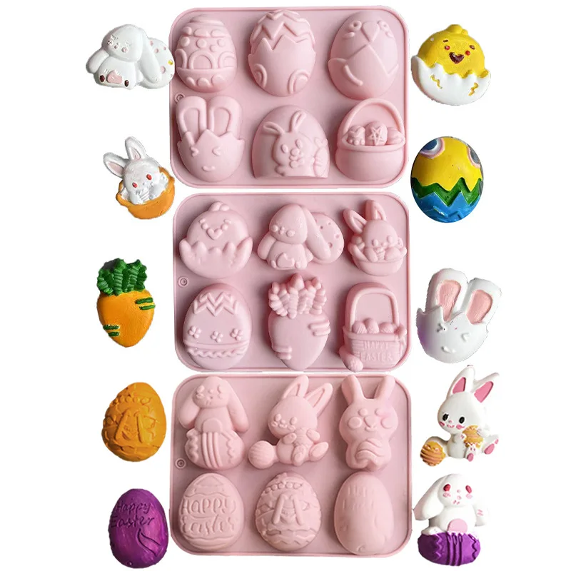 

3D Easter Happy Rabbit Silicone Mold DIY Easter Eggs Bunny Fondant Chocolate Jelly Cake Decor Baking Tools Plaster Resin Mould